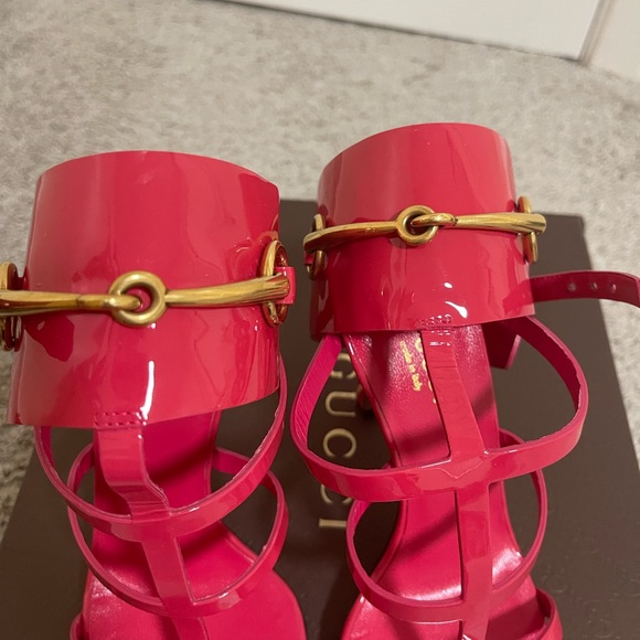 Gucci Ursula Horsebit Pink Patent Leather Heels - Picture 3 of 5